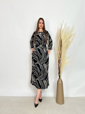 De White`s Siyah Büyük Beden Yandan Yırtmaçlı Kemerli Elbise