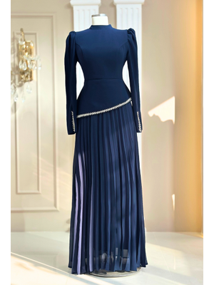 Amine Hüma Lacivert Efsun Abiye Elbise