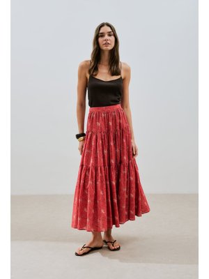 MANUKA Desenli Pamuklu Katlı Etek Kyra