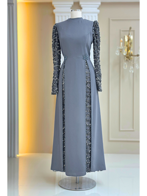 Amine Hüma Gri Tusem Abiye Elbise