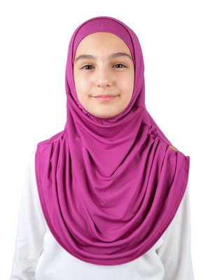 İhvan Pratik Hazır Geçmeli Boneli Çocuk Şal Fuşya