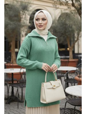Neva Style Fitilli Mint Triko Kazak Tunik 85521mınt
