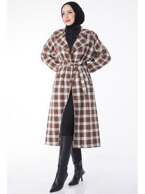 Tofisa Oranj Kruvaze Yaka Kuşaklı Kaşe Kaban