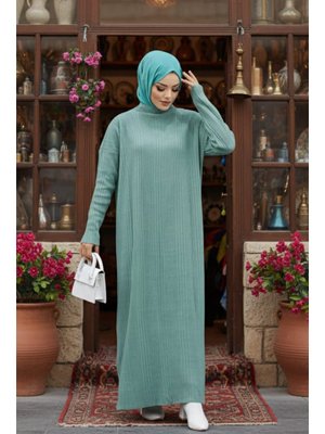 Neva Style Boğazlı Yaka Mint Triko Elbise 34150mınt