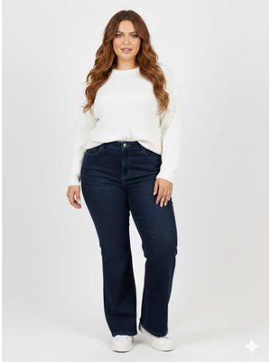 IŞŞIL Büyük Beden İspanyol Paça Esnek Kot Pantolon Koyu Mavi