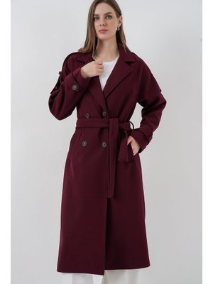 Bigdart Bordo Kuşaklı Kaşe Kaban