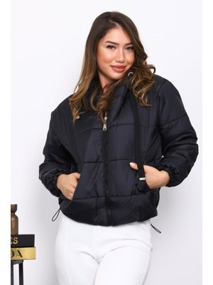 İmaj Butik Siyah Kapüşonlu Kısa Şişme Mont