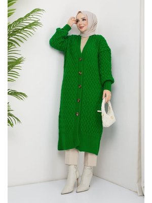 Pamuk Butik Antrasit Sepet Örgü Düğmeli Tam Boy Triko Hırka