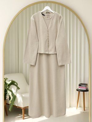 Podyumplus Bej Krop Ceketli Selanik Elbise Takım