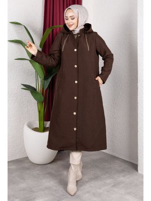 Tesettür Dünyası Acı Kahve Boydan Düğmeli Kapitone Kap
