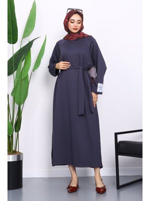 İmaj Butik Füme Kolu Armalı Reglan Kol Basic Modal Kuşaklı Elbise