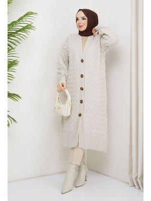 Pamuk Butik Antrasit Sepet Örgü Düğmeli Tam Boy Triko Hırka