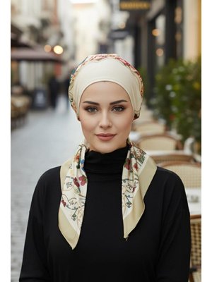 Aisha`s Design Desen Arkadan Bağlanabilir Desenli Bone Türban,db