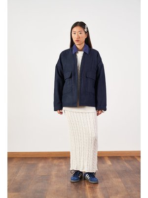 Mevra Kısa İnce Kaşe Kaban Lacivert