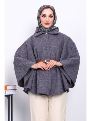 İmaj Butik Füme Kemerli Kaşe Panço