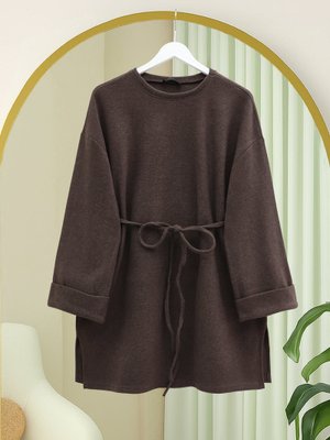 Podyumplus Toprak Kolu Katlı Beli Bağlamalı Yırtmaçlı Selanik Tunik