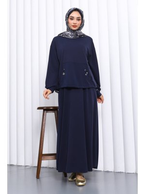 İmaj Butik Lacivert Cepli Bluz Etekli Takım