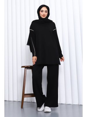 İmaj Butik Siyah Biyeli Tunik Pantolonlu Modal Takım