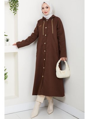 Bestenur Kahve Zincir Detay Düğmeli Kapitone Kap