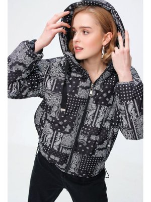 Bigdart Beyaz Desenli Şişme Mont Siyah