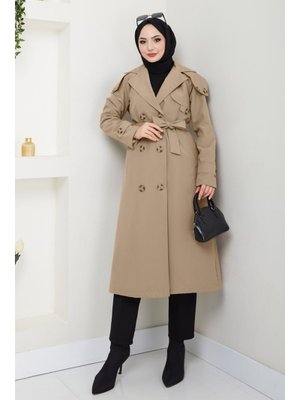 InStyle Omuzları Apolet Detaylı Astarlı Sütlü Kahve Trençkot