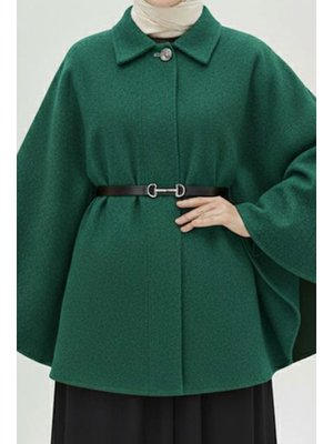 İmaj Butik Yeşil Kemerli Kaşe Panço