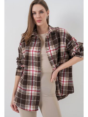 Bigdart Vizon Ekose Desen Oversize Oduncu Gömlek