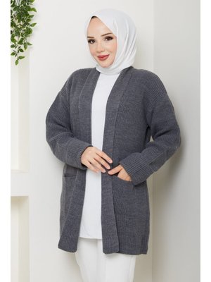 Pamuk Butik Kol Ağzı Katlamalı Cepli Midi Boy Hırka