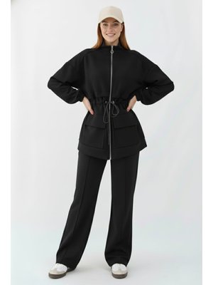 Benguen Siyah Belden Büzgülü Scuba Takım