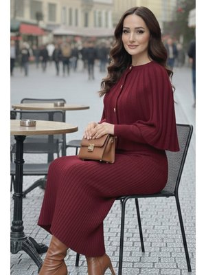 Benguen Bordo Bolerolu Triko Elbise