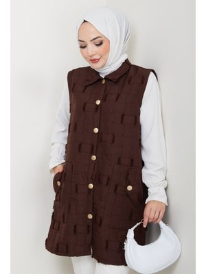 Pamuk Butik Saçaklı Giy Çık Kapitone Yelek