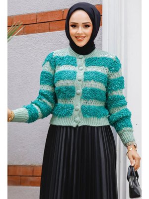 Neva Style Blok Geçişli Triko Hırka 511501mınt