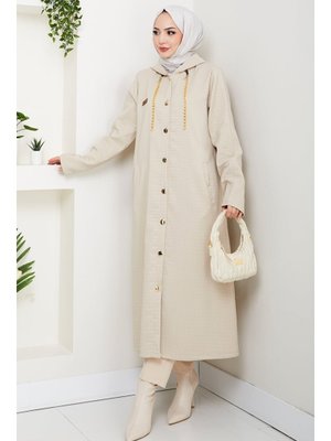 Bestenur Taş Zincir Detay Düğmeli Kapitone Kap