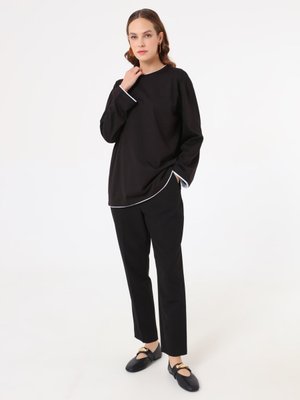 Benin Modern Dökümlü Tunik Siyah Ekru