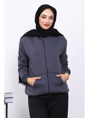 İmaj Butik Füme Kanguru Cepli Şardonlu Üç İplik Hırka