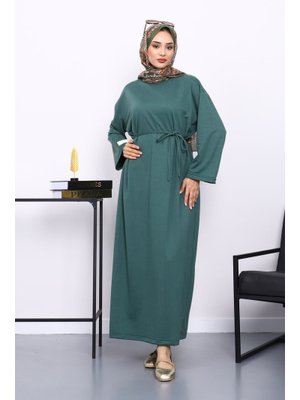 İmaj Butik Zümrüt Yeşili İki İplik Modal Elbise