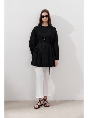 MANUKA Siyah Nervürlü Geniş Kollu Tunik