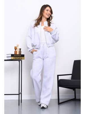 İmaj Butik Gri Üç İplik Sweat Hırka Pantolonlu Takım