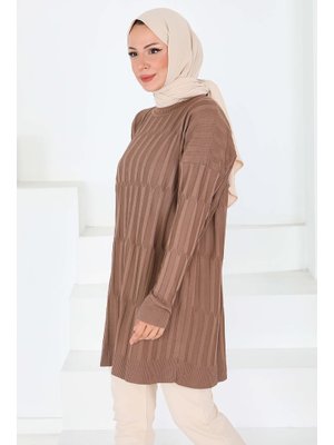 Tofisa Vızon Koyu Vizon Janjanlı Triko Tunik