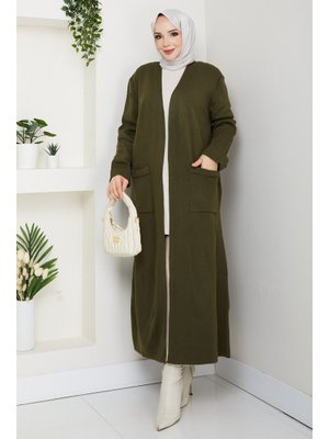 Pamuk Butik Çelik Örgü Cepli Uzun Triko Hırka