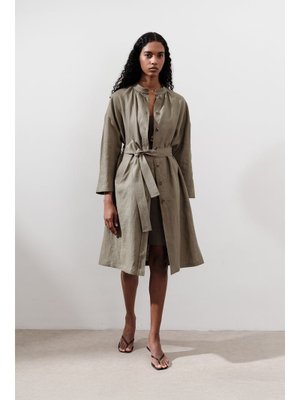 MANUKA Haki Keten Kemerli Uzun Tunik