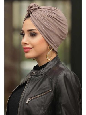 Neva Style Kar Yağdı Kahverengi Bone Şal 7527kh