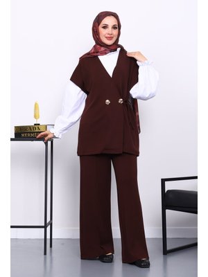 İmaj Butik Bordo Yelek Pantolonlu Cupra Modal Takım
