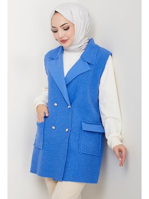 Bestenur Mavi Kapak Cepli Düğmeli Yelek