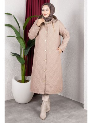 Tesettür Dünyası Vizon Boydan Düğmeli Kapitone Kap