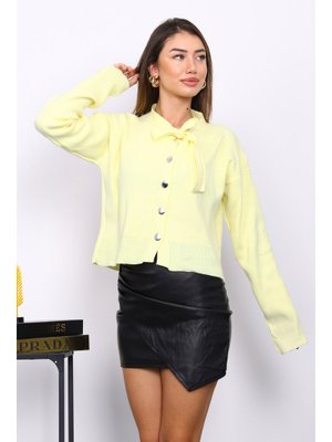 İmaj Butik Sarı Yaka Bağlamalı Düğmeli Triko Hırka