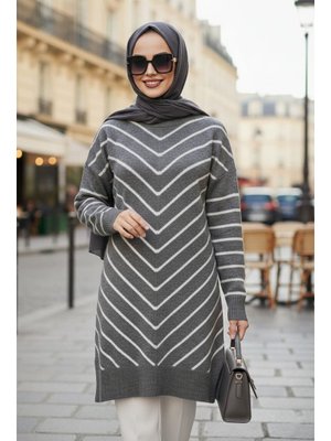 Neva Style Çzgili Füme Triko Kazak 81861fu