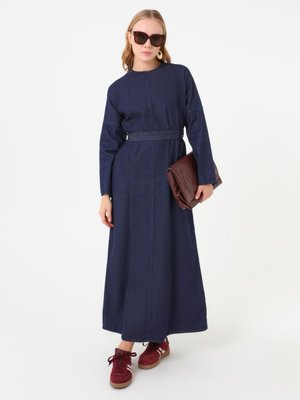 Refka Açık Lacivert Denim Dikiş Detaylı Elbise