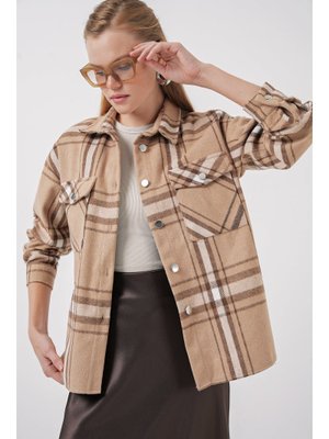 Bigdart A.bej Ekose Desen Oversize Oduncu Gömlek