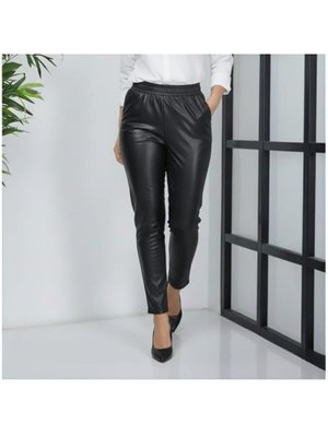 Harmatime butik Beli Lastikli Cepli Siyah Deri Pantolon
